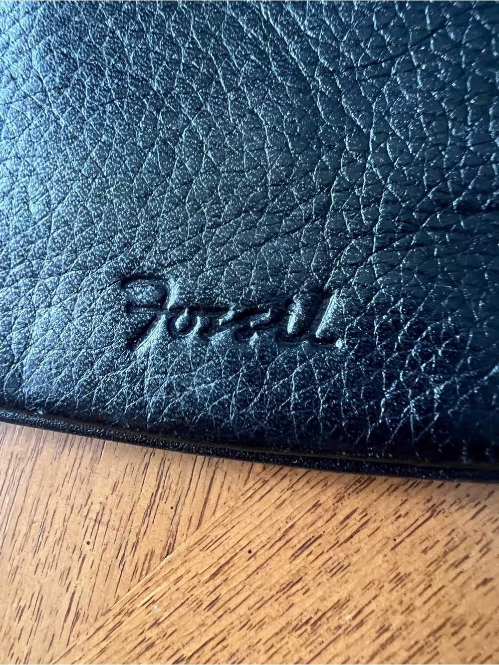 Fossil Black Pebbled Leather Wristlet with Silver Hardware
